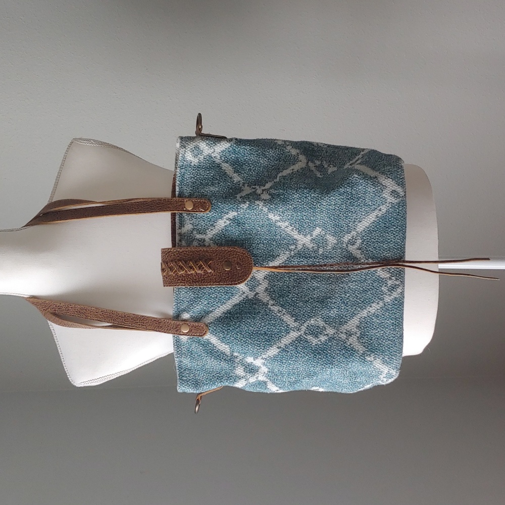 Myra Bag | Rustic Double Strap Leather & Woven Tote Shoulder Bag